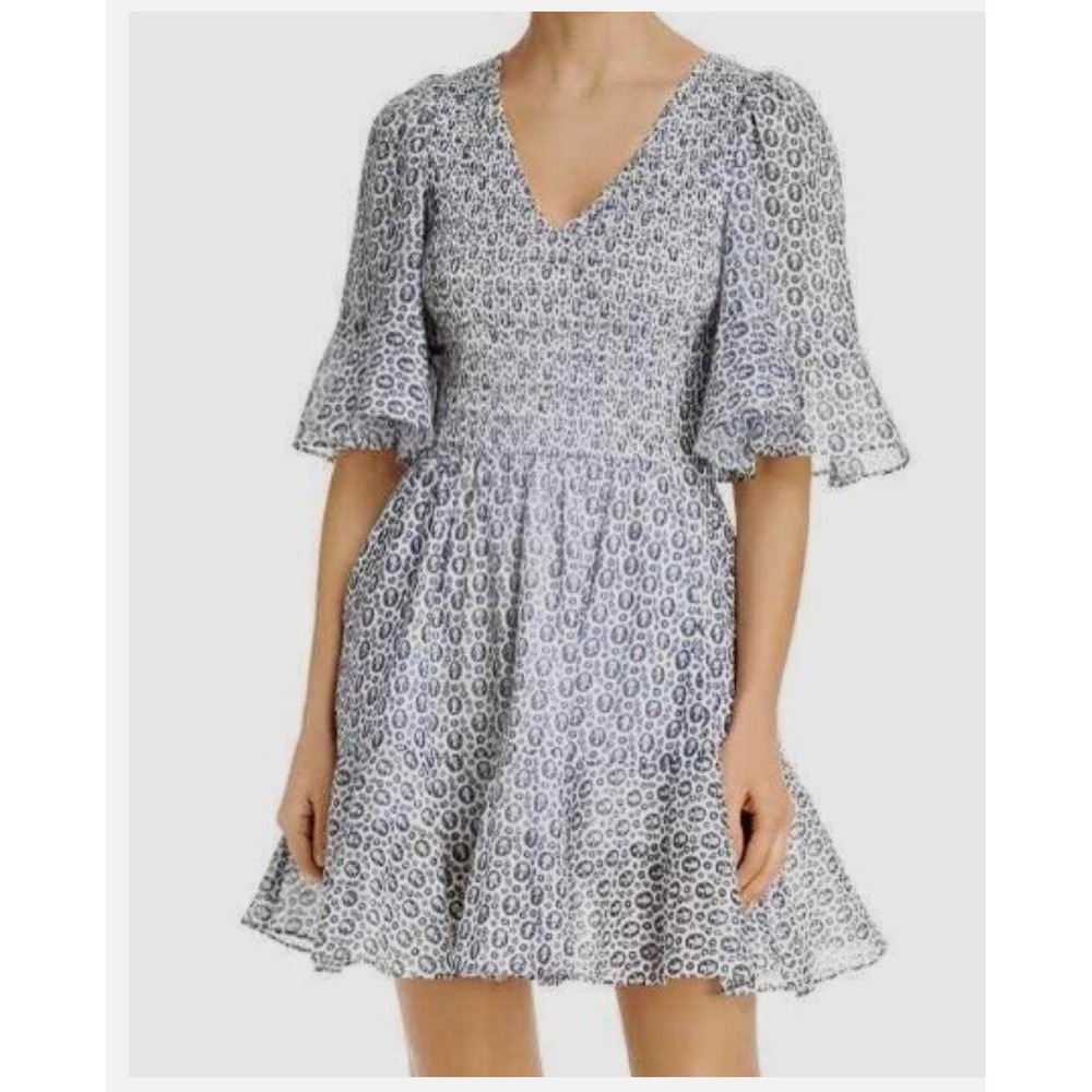 La Vie Rebecca Taylor Size Small Floral V-Neck Mini Dress Blue Green